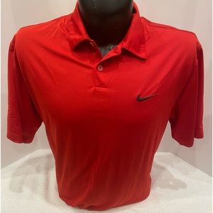 Mens Nike Golf Dri Fit Collared Polo Red short sleeve shirt.